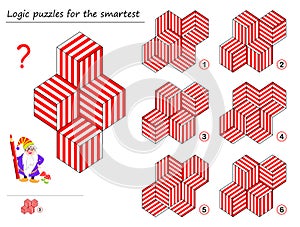 Logic puzzle game for smartest. Find template which corresponds to geometric figure. Printable page for brainteaser book.