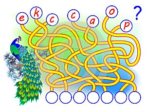 Logic puzzle game for study English with labyrinth. Find the correct places for letters, write them in relevant circles.