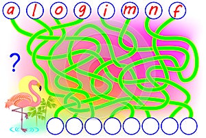 Logic puzzle game for study English. Need to find the correct places for the letters and write them in relevant circles.