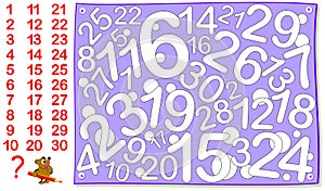Logic puzzle game for young children. Find all the numbers from 1 till 30 and paint them.