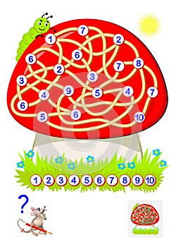 Logic puzzle game for young children with labyrinth. Draw a path to connect numbers from 1 to 10. Developing skills for counting.