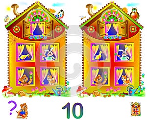 Logic puzzle game for young children. Need to find 10 differences. Developing skills for counting.