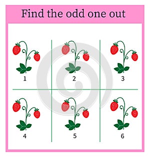 Logic puzzle for kids. Find the odd one out. Vector illustration.