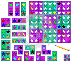 Logic Sudoku game - need to complete the puzzle using the remaining details and paint the stars in corresponding colors.