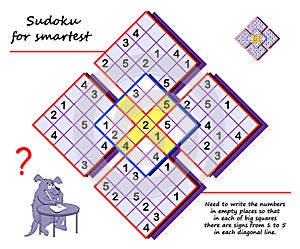 Logic Sudoku puzzle game for children and adults. Write numbers in empty places from1 to 5.