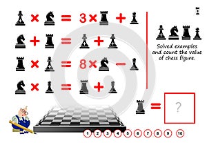 Logical puzzle game for children and adults. Can you solve examples? Count the value of chess figure.