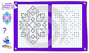 Logical puzzle game for kids on square paper. Repeat the image by example, connect the dots with straight lines. photo