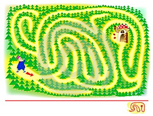 Logical puzzle game with labyrinth for children and adults. The cute gnome got lost. Help him find the way till his forest house.