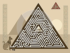 Logical puzzle game with labyrinth for children and adults. Find the way in pyramid to ancient Egyptian treasure.