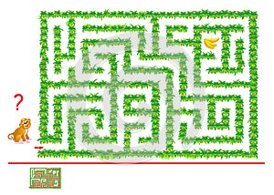 Logical puzzle game with labyrinth for children and adults. Help the monkey find way in jungle till bananas.