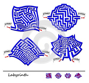 Logical puzzle game with labyrinth for children and adults. Set of little mazes. Find the way from start till finish.