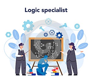 Logician concept. Scientist systematicly study of the forms