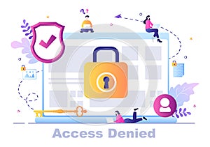 Login Access Denied Vector Illustration. System Refuses Password, Error and Entry to Computer Device