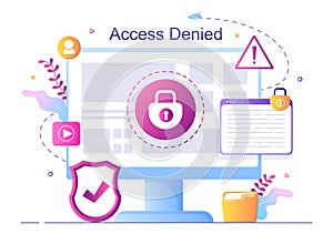 Login Access Denied Vector Illustration. System Refuses Password, Error and Entry to Computer Device