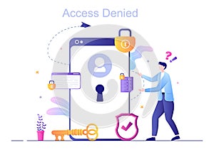 Login Access Denied Vector Illustration. System Refuses Password, Error and Entry to Computer Device