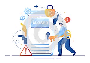 Login Access Denied Vector Illustration. System Refuses Password, Error and Entry to Computer Device