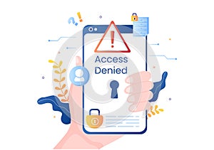 Login Access Denied Vector Illustration. System Refuses Password, Error and Entry to Computer Device
