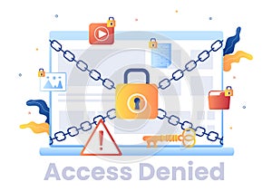 Login Access Denied Vector Illustration. System Refuses Password, Error and Entry to Computer Device