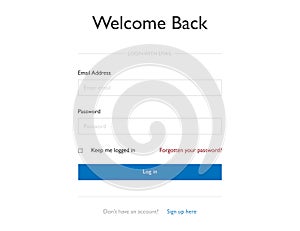 Login form for members. Sign in mockup window. Template form for user with email and password fields. Forgotten password text.