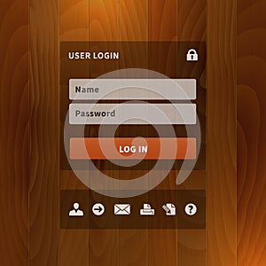 Login form with unused icons on wood background