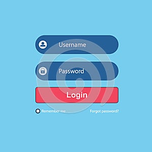 Login form vector with icon on blue background