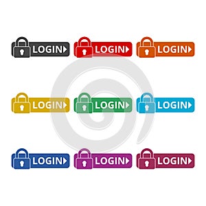 Login icon, Secure access button, color icons set