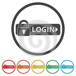 Login icon, Secure access button, 6 Colors Included