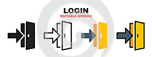 Login icon set with different styles. Editable stroke style can be used for web, mobile, ui and more