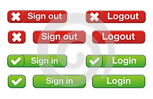 Login, logout, sign in and sign out buttons