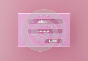 Login page for web and Sign In forms. 3d button background Registration and login forms page with admin user name password. The