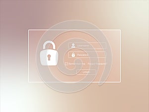 Login and password form menu with simple icons on Blurred background. Website element for your web design