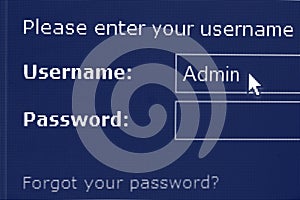 Login and password screen