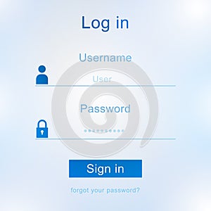 Login screen interface Username and password