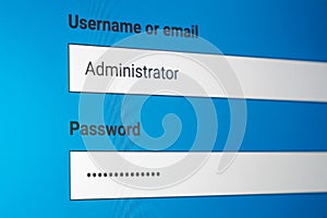 Login screen. Username and password on computer screen