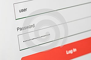 Login screen. Username and password on computer screen