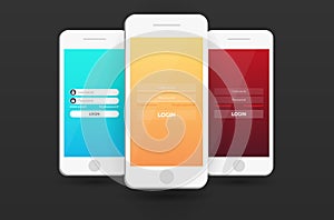 Login Screens Mobile app. Material Design UI, UX, GUI. Responsive website.