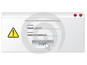 Login window design with alert