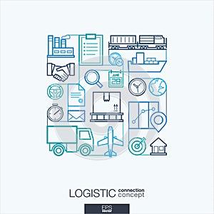 Logistic abstract background, integrated thin line symbols.