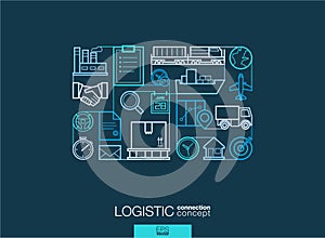 Logistic abstract background, integrated thin line symbols.