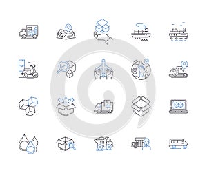 Logistic business outline icons collection. Logistics, Business, Shipping, Delivery, Cargo, Transport, Fleet vector and