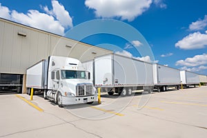 Logistic center cargo trucks transportation shipping lorry delivery freight semi-truck road carrier warehouse storage