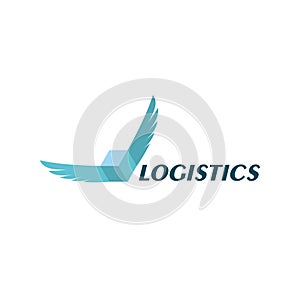 Logistic company logo. consisting of a box package with the wings icon. delivery service logo. shipping service logo