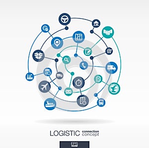 Logistic connection concept. Abstract background with integrated circles and icons