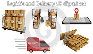 Logistic and delivery clipart element ,3D render logistic concept isolated on white background icon set