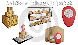 Logistic and delivery clipart element ,3D render logistic concept isolated on white background icon set