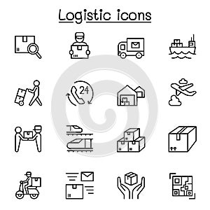 Logistic & Delivery icons set in thin line style