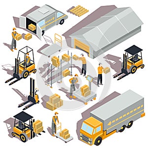 logistic and delivery isometric icons