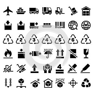 Logistic delivery packing sign and transportation industry icons