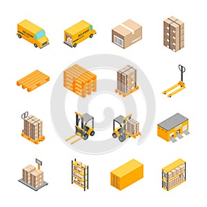 Logistic Delivery Service Signs Icons Set Isometric View. Vector