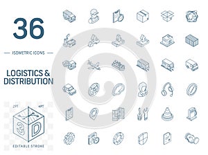 Logistic and distribution isometric line icons. 3d vector